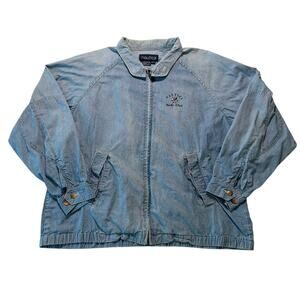 Vintage Nautica Jacket Mens Large Blue Harrington Full Zip Denim 90s HONGKONG